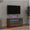 Image de Meuble TV avec lumières LED chêne artisanal bois d'ingénierie, support TV, meuble multimédia, console TV, meuble 856317