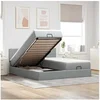 Image de Cadre de lit ottoman et matelas gris clair 200x200cm tissu 3312850
