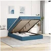 Image de Cadre de lit ottoman avec matelas bleu foncé 140x200 cm velours, cadre de lit, cadre de lit rembourré, cadre de lit 3313551