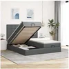 Image de Cadre de lit ottoman avec matelas gris foncé 200x200cm tissu, cadre de lit, cadre de lit rembourré, cadre de lit 3314549