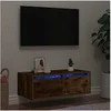 Image de Meuble TV avec lumières LED chêne fumé 75x35,5x25 cm