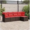 Image de Salon de jardin avec coussins 5 pcs marron résine tressée 3325270