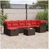 Image de Salon de jardin 8 pcs avec coussins marron résine tressée 3325320