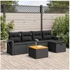 Image de Salon de jardin 6 pcs avec coussins noir résine tressée, ensemble de canapés d'extérieur, ensemble de canapé d'angle 3325807