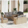 Image de Salon de jardin avec coussins 9 pcs beige résine tressée 3326340