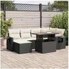 Image de Salon de jardin modulable GENERIQUE - Lot de 7 pièces - Résine tressée - Noir - 6 personnes