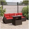 Image de Salon de jardin avec coussins 5pcs marron résine tressée acacia, ensemble de canapés d'extérieur, salon de jardin 3326565