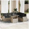 Image de Salon de jardin extensible - Lot de 7 pieces - Resine tressee Gris - 6 personnes - 1 table extensible 2 canapes avec rangement