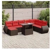 Image de Salon de jardin et coussins 9 pcs marron résine tressée acacia, ensemble de canapés d'extérieur, salon de jardin, 3326695