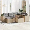 Image de Salon de jardin avec coussins 7 pcs beige résine tressée, ensemble de canapés d'extérieur, salon de jardin, ensemble 3326830