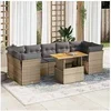 Image de Salon de jardin modulable Lot de 8 pièces 7 personnes résine tressée beige 100x55x73 cm