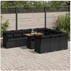 Image de Salon de jardin 11 pcs avec coussins noir résine tressée, ensemble de canapés d'extérieur, salon de jardin 3326974