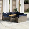 Image de Salon de jardin 9 pcs avec coussins gris résine tressée, ensemble de canapés d'extérieur, ensemble de canapé d'angle 3327022
