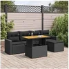 Image de Salon de jardin 6 pcs avec coussins noir résine tressée 3327023