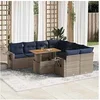 Image de Salon de jardin 9 pcs avec coussins gris résine tressée, ensemble de canapés d'extérieur, ensemble de canapé d'angle 3327134
