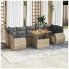 Image de Salon de jardin modulable - Lot de 8 pieces - Resine tressee Beige - 7 personnes - 1 table extensible 1 canape avec rangement