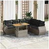 Image de Salon de jardin modulable 7 pièces - 6 personnes, bois massif, gris, table extensible