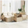Image de Salon de jardin modulable - Lot de 7 pièces - Bois massif beige 2 personnes - Table extensible avec rangement