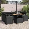 Image de Salon de jardin modulable - Lot de 7 pièces - Noir Résine tressée - 6 personnes - Table extensible 100x55 cm