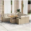 Image de Salon de jardin modulable resine tressee 8 personnes beige 55 x 55 x 73 cm 9 pieces