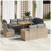 Image de Salon de jardin modulable Lot de 9 pieces resine tressee Beige 8 personnes 55x55x55 cm