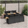 Image de Salon de jardin modulable 7 pieces rotin noir 55 x 62 x 69 cm 6 personnes