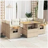 Image de Salon de jardin modulable - Lot de 7 - Rotin beige - 7 personnes - Table pliante 55x62x69 cm