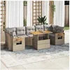 Image de Salon de jardin modulable resine tressee beige 8 pieces 9 personnes