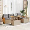 Image de Salon de jardin modulable rotin 6 pieces beige 55 x 59 x 69 cm 4 personnes