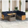 Image de Salon de jardin avec coussins 7 pcs gris résine tressée acacia 3327722