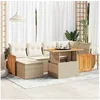 Image de Salon de jardin avec coussins 8 pcs beige résine tressée acacia 3327733