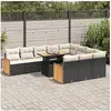 Image de Ensemble de canapés de jardin 11 pcs et coussins rotin acacia, ensemble de canapés d'extérieur, salon de jardin, 3327759