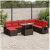 Image de Salon de jardin avec coussins 9 pcs marron résine tressée acacia, ensemble de canapés d'extérieur, salon de jardin, 3327884