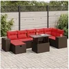 Image de Salon de jardin avec coussins 8 pcs noir résine tressée acacia 3327954