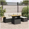 Image de Salon de jardin 5 personnes 6 pieces noir 62 x 62 x 69 cm bois massif