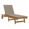 Image de Chaise longue avec roues et coussin en taupe en bois massif