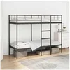 Image de Lit superposé sans matelas noir 75x190 cm acier, cadre de lit, sommier, meuble de chambre, lit mezzanine, cadre de 42000319