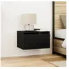 Image de Meuble de chevet avec LED monté au mur en chêne noir 50x36x30 cm