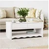 Image de Table basse DRAMMEN Blanche 99x55x45 cm en bois massif de pin