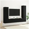 Image de Ensemble de Meubles TV 4 Pièces Mural Chêne Noir Bois Ingénierie Système de Gestion de Produits