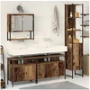 Image de Armoire sous évier de salle de bain avec lavabo intégré Fini bois ancien