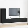 Image de Ensemble de meuble TV murale 3 pièces en bois d ingénierie chêne noir
