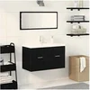 Image de Meuble sous vasque avec lavabo intégré en chêne noir en bois d ingénierie