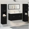 Image de Ensemble de meubles de salle de bain en 4 pièces en bois d ingénierie Chêne noir