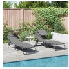 Image de 2 pcs Chaises longues pliantes avec auvent Gris Tissu Oxford 600D