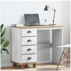 Image de Bureau ASKIM avec tiroirs Blanc 95x40x75 cm en Bois Massif de Pin