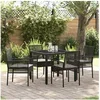 Image de Ensemble de salle à manger de jardin 5 pièces avec coussins en poly rattan noir