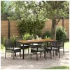 Image de Ensemble de salle à manger de jardin de 7 pièces avec coussins en poly rattan noir