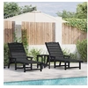 Image de Ensemble de salon de jardin en 3 pièces Noir HDPE, Chaise longue Noir 53x162x98.5 cm HDPE, Table d appoint Adirondack Noir 38x3