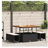 Image de Ensemble de salle à manger de jardin 3 pièces avec coussins Rattan Poly Noir Acacia 42007907